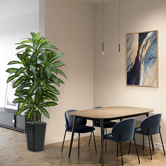 Artificial Dracaena Tree：5FT Faux Silk Tropical Yucca Floor Trees Realistic Fake Green Plant with Natural Wood Trunk & Lifelike Leaves for Home Office Decor Indoor & Outdoor (5FT,1-Pack,Black)