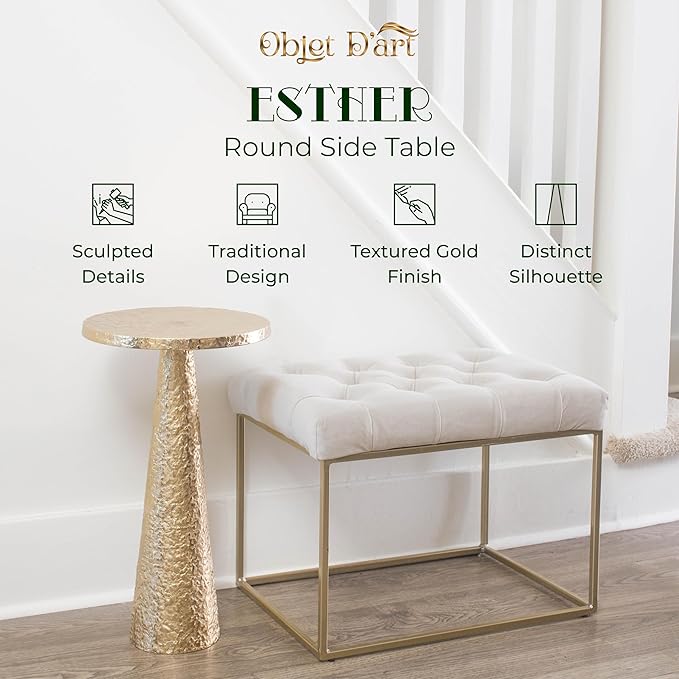 OBJET D'ART Small Round Gold End Tables, Set of 2, Esther, 21" Height, Vintage Metal Accent, Side, Pedestal, Coctail and Drink Tables for Living Room and Small Spaces