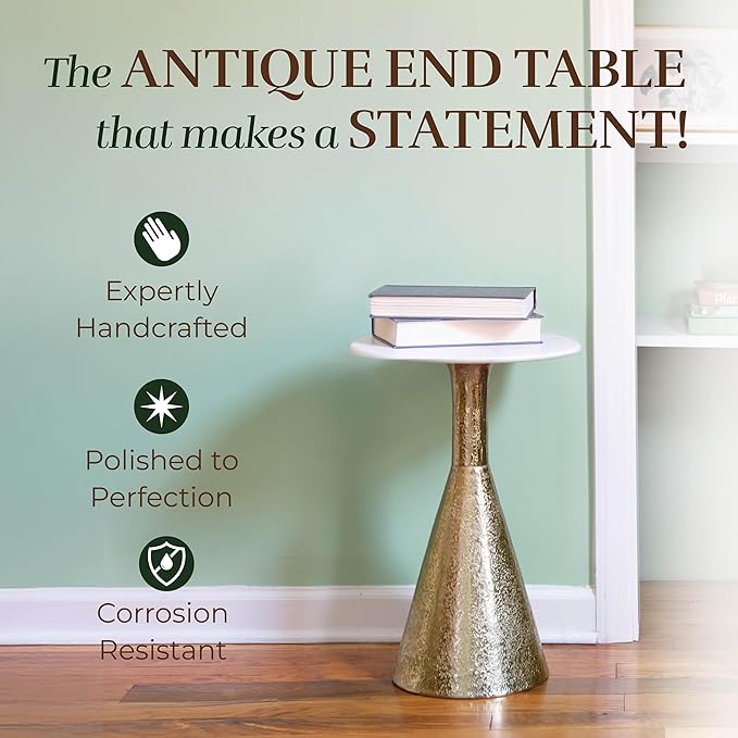 OBJET D'ART Small Round Gold End Tables, Copen, 22'' Height, Vintage Metal Accent, Side, Pedestal, Coctail and Drink Tables for Living Room and Small Spaces