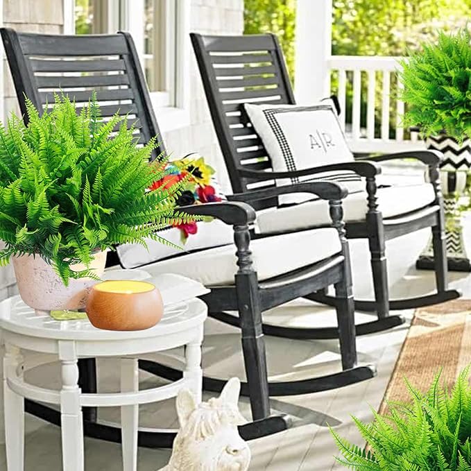 summer flower 10pack Fake Fern Plants Faux Boston Ferns UV Resistant Greenery for Outdoor Front Porch Filler Garden Party Artificial Ferns Stems for Indoor Home Hanging Planter Window Box Decorations