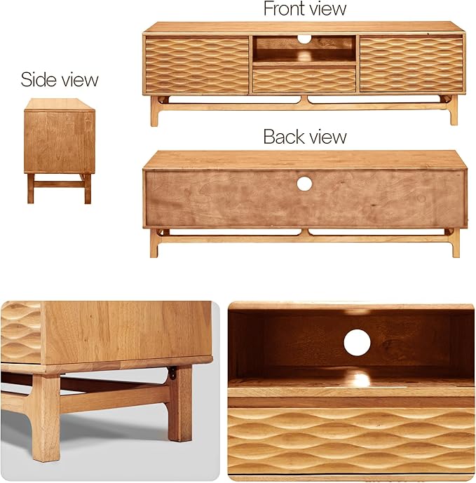 Acacia Elara Wood TV Stand for TVs up to 75+ Inch Entertainment Center with Storage Shelves and Cable Management, Mid Century Modern Media Console Wood TV Stands for Living Room Bedroom, Natural Oak