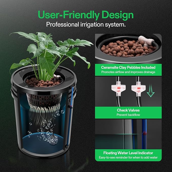 VIVOSUN DWC Hydroponics Grow System with Top Drip Kit, 5-Gallon Deep Water Culture, Recirculating Drip Garden System with Multi-Purpose Air Hose, Air Pump, and Air Stone (8 Buckets + Top Drip Kit)