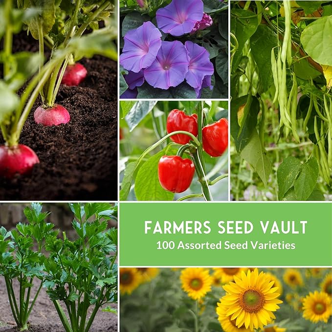 Survival Seed Vault Kit – 100 Packs of Heirloom Vegetable Seeds for Planting – Non-GMO Vegetables, Fruits, Herbs – Farmer Kit to Grow Food for Long-Term Emergency Storage – Survival Garden Seeds