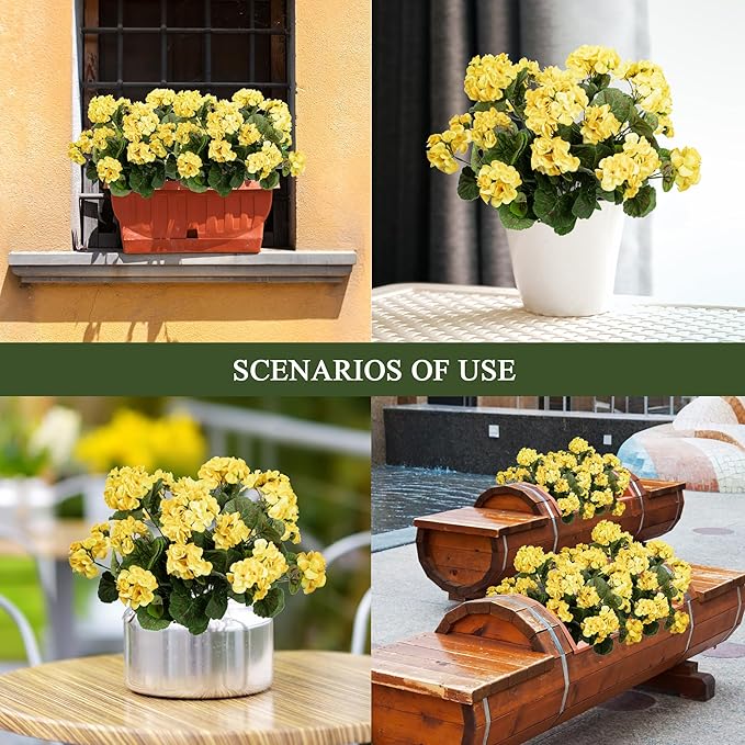 4PCS Home Decor Fake Plants Artificial Flowers Artificial Geraniums Outdoor Fake Flowers Artificial Flowers Fake Silk Bouquet, Fall Decor for Interior Porch Garden Decoration (Yellow) 14.4"