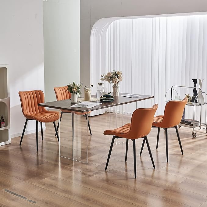 YOUNUOKE Dining Chairs Set of 2 Camel Mid Century Modern Kitchen Chairs Armless Faux Leather Upholstered Dinner Side Chair with Back for Guest Reception Living Room, Matte Orange