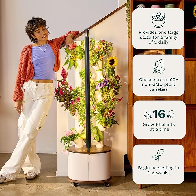 Gardyn Studio Vertical Hydroponics Growing System Kit - 16 Non-GMO Plants, Herbs, Vegetables - Tower Garden - Hydroponic Herb Garden Planter Indoor Kit - Indoor Gardening System with LED Grow Lights