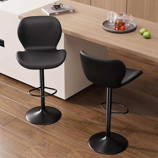 Nalupatio Swivel Bar Stools Set of 2,PU Leather Upholstered Barstools with Back & Footrest, Seat Adjustable Height 22.2-31IN Counter Height Bar Chairs for Bar Kitchen Island,Black