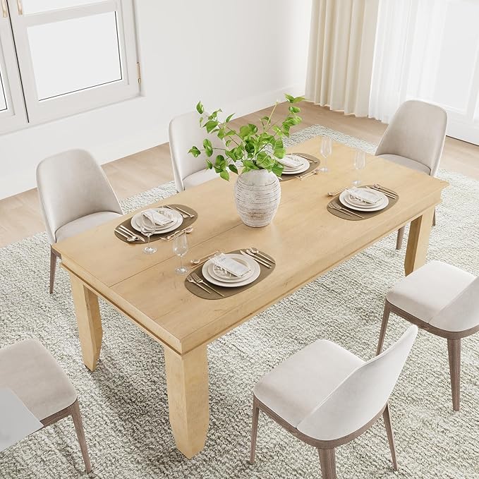 GarveeHome Farmhouse Dining Table for 6-8 People, 71" Long Natural Color Kitchen Tables with Wooden Sturdy Frame, 6 Ft Large Rectangular Dinner Table for Living Room, Kitchen, Dining Room