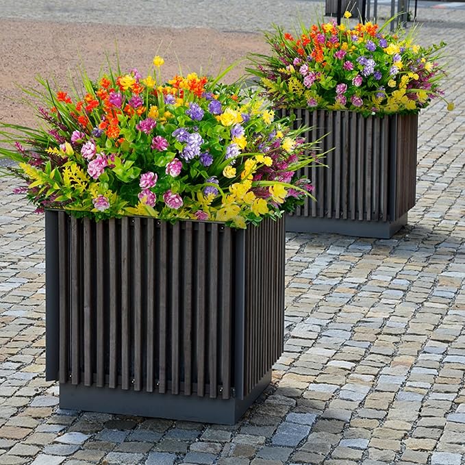 16 Bundles Artificial Flowers for Outdoors Decorations, Plastic Fake Flowers Colorful Faux Flowers Realistic UV Resistant for Garden Patio Porch Window Box Home Outdoor Decor (Mixed Flowers)