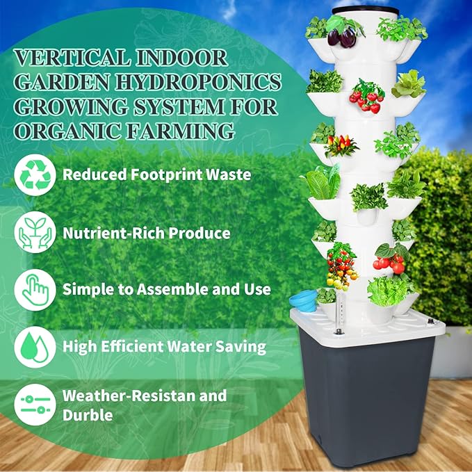 Hydroponics Growing System Kit,30-Plants Indoor Outdoor Vertical Garden System with Hydroponic Tower,Gardening Gift