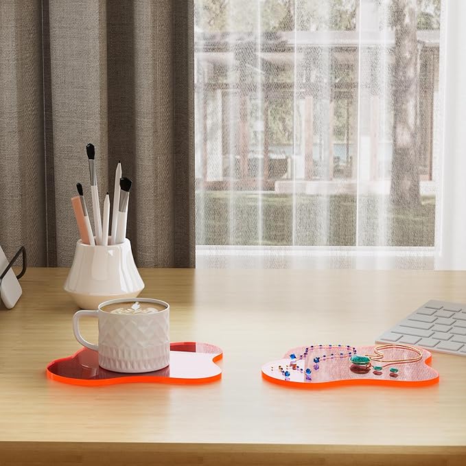 Acrylic Coaster Decorative Plates,Coral Pink Bar Drink Coaster, Clear Cloud Shape Coffee Cup Coaster, Perfect for Tabletop Protection and Accessories Display.(Coral Pink)