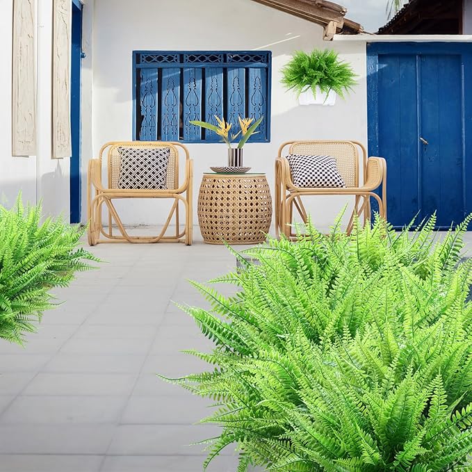 summer flower 10 Pack Fake Plants Boston Fern Artificial Greenery Plant Branches UV Resistant Faux Ferns for Outdoor Garden Wall Hanging Planter Front Porch Party Decor Home Bathroom Decorations