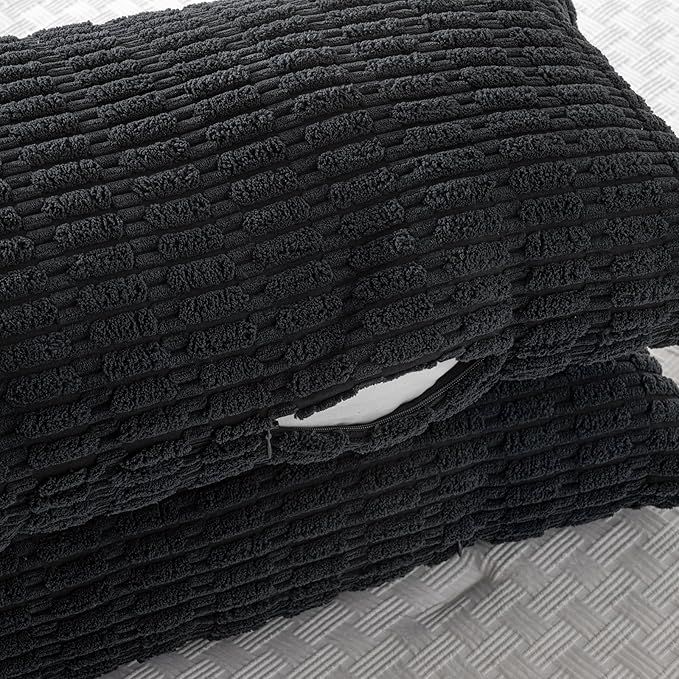 Fancy Homi 2 Packs Black Long Body Lumbar Decorative Throw Pillow Covers 14x36 Inch for Bed Couch Bedroom Bench, Soft Corduroy Rectangle Solid Pillow Case, Rustic Farmhouse Boho Room Decor
