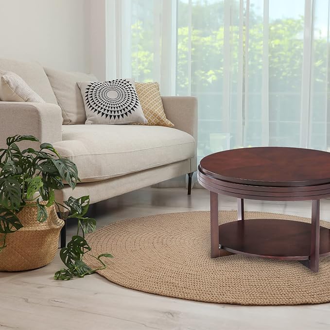 Leick Home 10109-CH Oval Small Coffee Table with Shelf, Chocolate Cherry