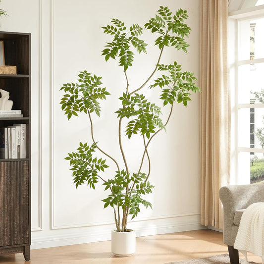 6.5FT Artificial Sumac Tree with White Pot, Tall Faux Plants Indoor, Large Fake Tree with Nearly Natural Silk Plant (Real Touch), for Home, Office, Living Room, Patio, Lobby Decor