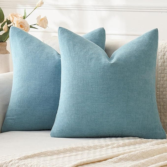 MIULEE Smoke Blue Couch Pillow Covers 16x16 Inch, Set of 2 Soft Chenille Decorative Square Throw Pillow Covers Summer Farmhouse for Sofa Living Room Bed
