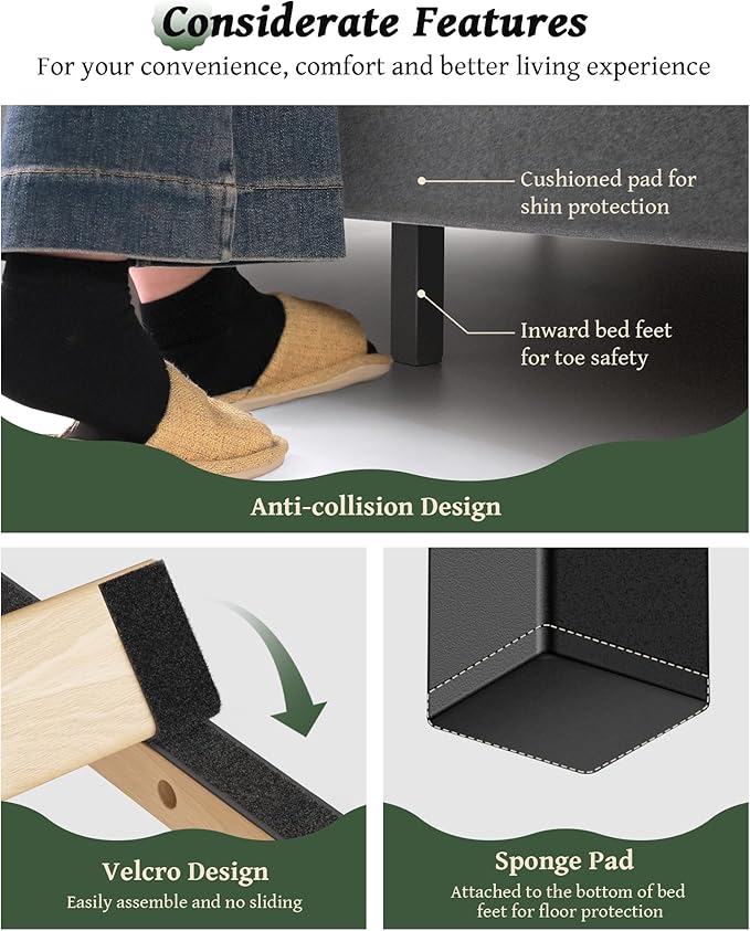 King Size Bed Frame with 56" Headboard - 1000LBS Capacity Support, Velvet Upholstered Wingback Platform Bed Frame, Noise Free, Sturdy Wooden Slat Support