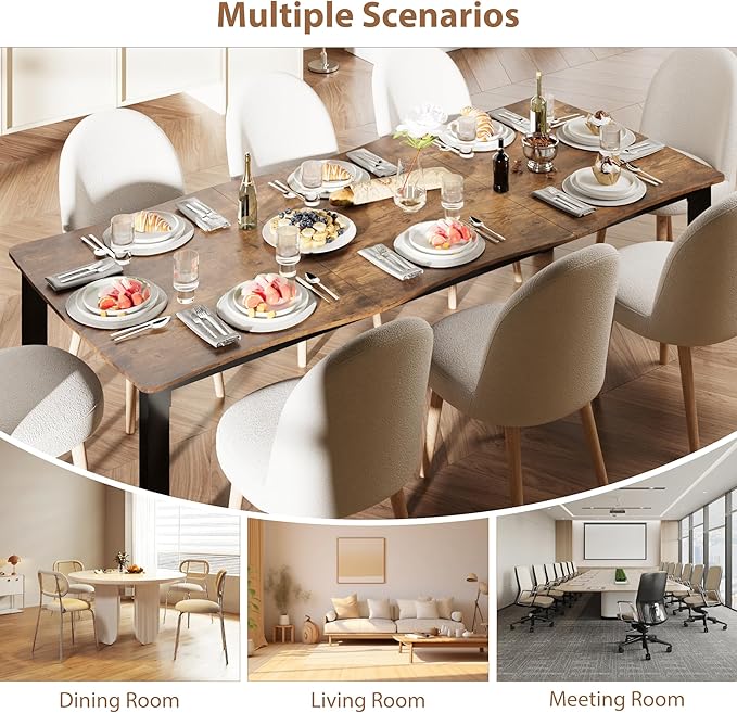 IDEALHOUSE 70.9”Dining Table with Wave Irregular Edge, 15mm Thick MDF Top & Metal Frame, for Kitchen, Quick Assembly, Wooden Kitchen Table for 6-8, Waterproof Scratch-Resistant, Retro Brown