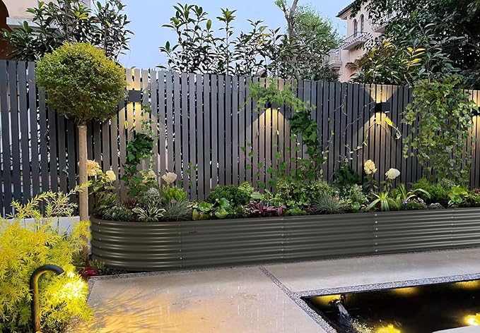 A ANLEOLIFE 5-Pack 6X2X1.5ft & 12X3X1.5ft Deep Root Galvanized Raised Garden Beds Outdoor for Planting Vegetables Flowers Herb, Quartz Grey