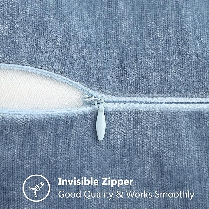 decorUhome Chenille Soft Throw Pillow Covers 12x20 Set of 2, Lumbar Velvet Farmhouse Neutral Decorative Euro Pillow Covers with Stitched Edge for Couch Sofa Bed Home Decor, Blue