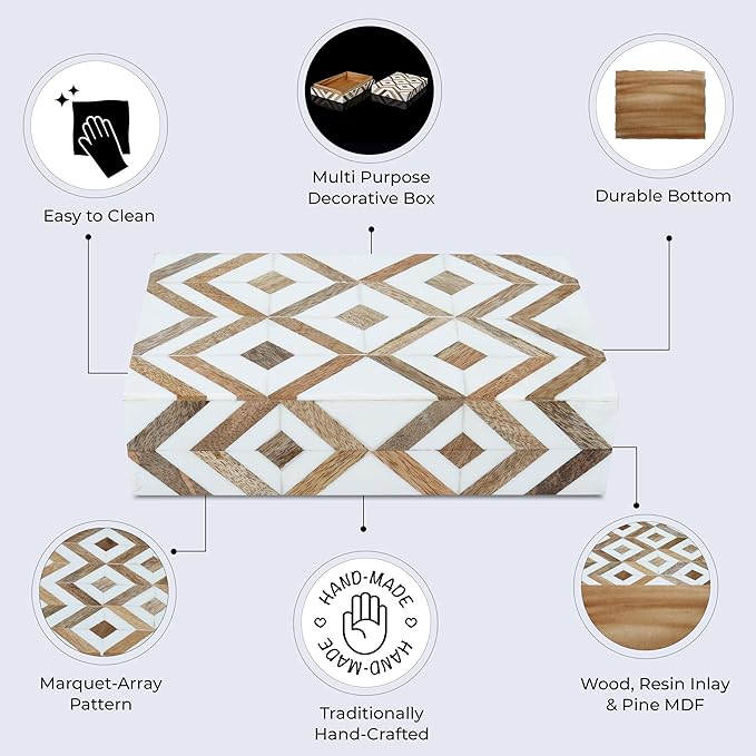 Handicrafts Home Handmade Decorative Storage Box with Lid - Jewelry Organizer, Keepsake Holder & Gift Box, Decor, Marquet Array Pattern Made with Resin Inlay & Wood,cajas organizadoras –5X7X1.5 In