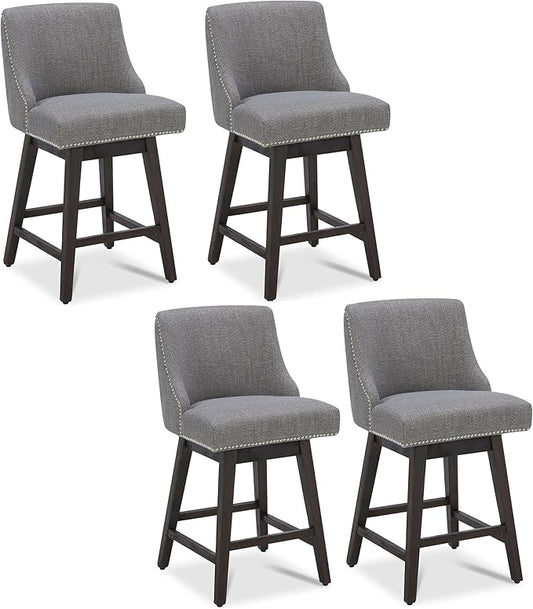 CHITA Counter Height Swivel Bar Stools Set of 4, FSC Certified Upholstered Counter Stools, Modern Swivel Barstools with Wood Legs for Kitchen Island, 26" Seat Height, Fabric in Fog