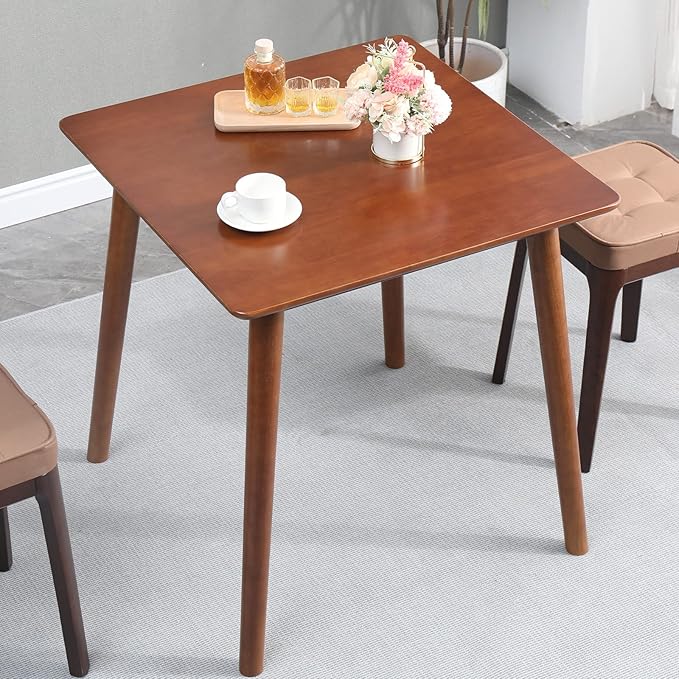 OGMILL 27.6" Small Dining Table Square for 2, Kitchen Dinner Table Rustic Space-Saving Dining Table Mid Century Modern Table with Solid Wood Leg for Small Spaces (Walnut)