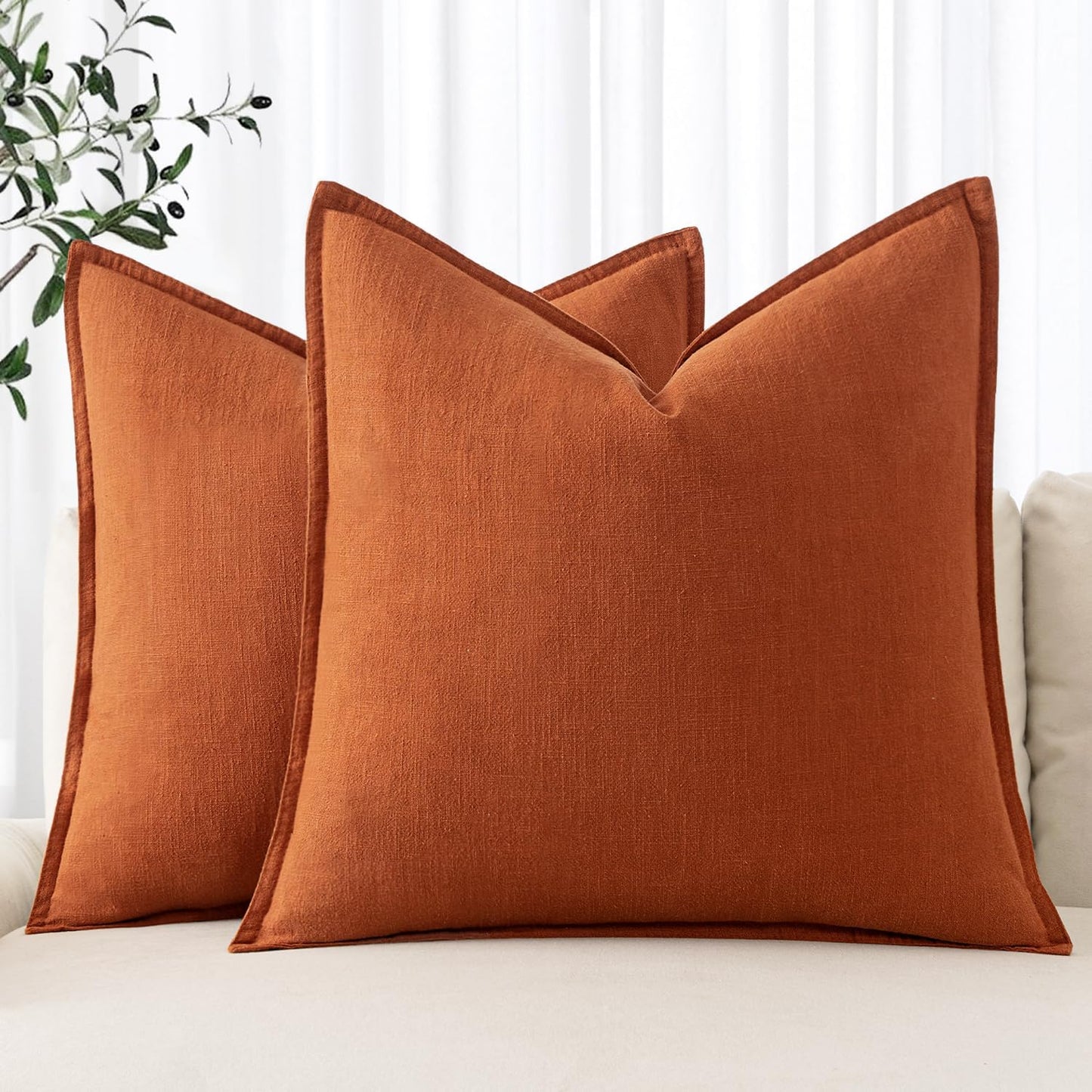 MIULEE Fall Decorative Linen Pillow Covers 20x20 Inch Burnt Orange Boho Farmhouse Neutral Couch Throw Pillows for Bed Pack of 2 Accent Modern Pillowcase Summer Sofa Livingroom Home Decor