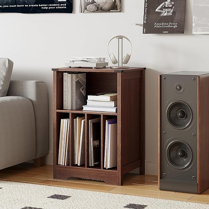 ChooChoo Record Player Stand, Vinyl Record Storage Cabinet, Turntable Stand Holds up to 160 Albums, Record Player Table Display Shelf for Living Room, Bedroom, Office, Walnut