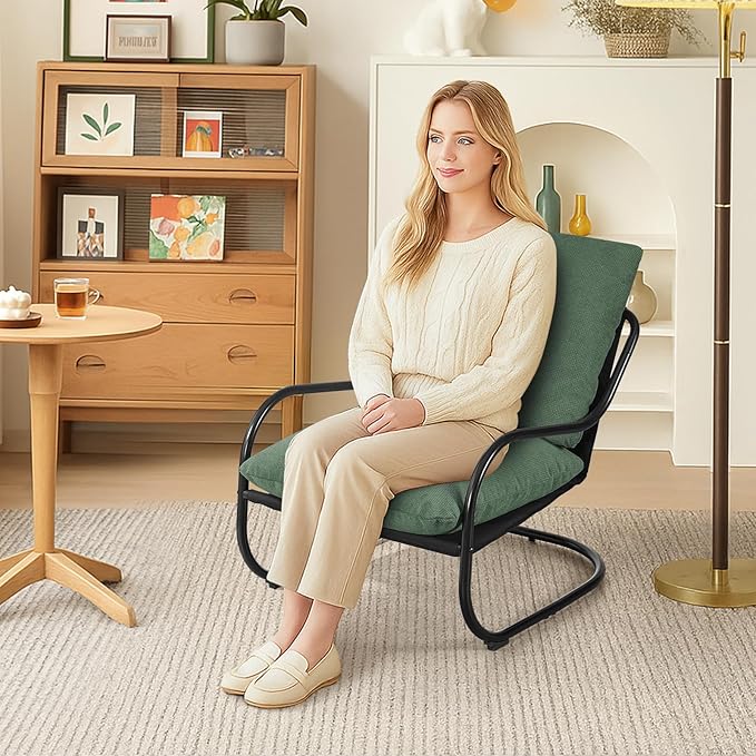 Peace nest Comfy Accent Chair Modern Living Room Bedroom Armchair with Mental Frame Comfortable Shredded Foam Cushion for Balcony Lounge Reading Meeting Room Green