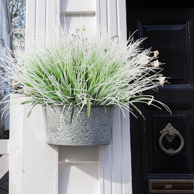 RECUTMS Artificial Grasses for Outdoor Planters Outdoor Greenery White Plastic House Plants Faux Grass for Planters Wedding Indoor Outside Garden Porch Home Office Window Box Decor(White)
