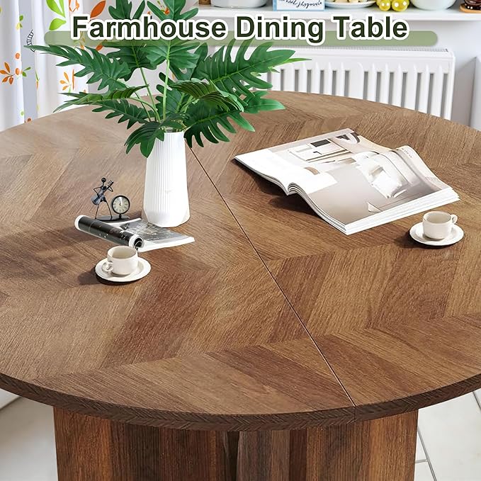 NicBex 39 Inch Round Dining Table for 4, Wooden Small Dinner Table Farmhouse Kitchen Tables with X-Shaped Stable Pedestal for Dining Room, Kitchen, Living Room, Brown