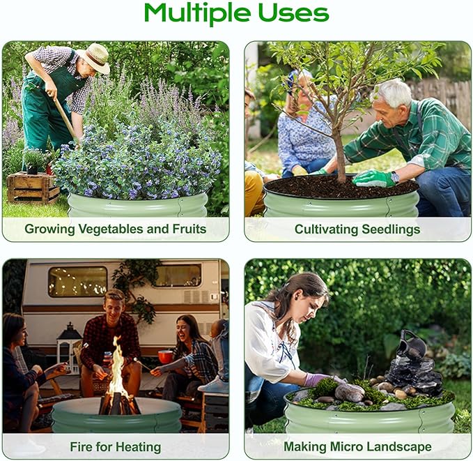 Aoodor 2 Pack 9" Tall 30" Metal Raised Garden Bed, Outdoor Planter Box and Raised Garden Kit for Vegetables, Flowers, Arugula and Herbs, Olive Green