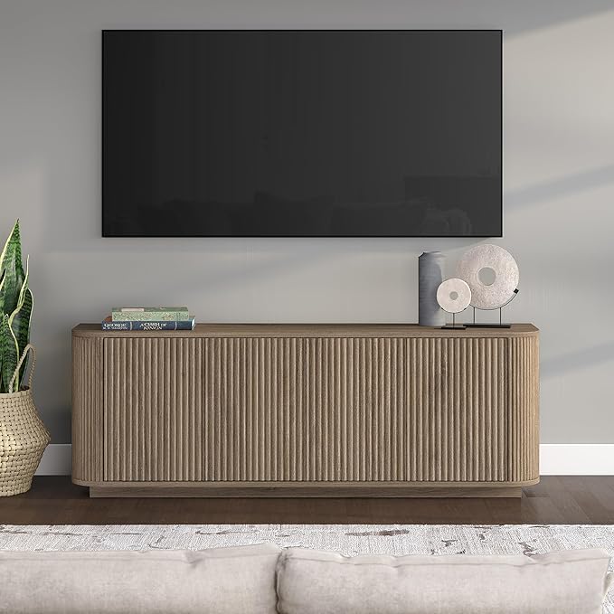 Henn&Hart Rectangular TV Stand for TV's up to 75" in Weathered Gray, for Home, Living Room, Bedroom, Entertainment Room, Office