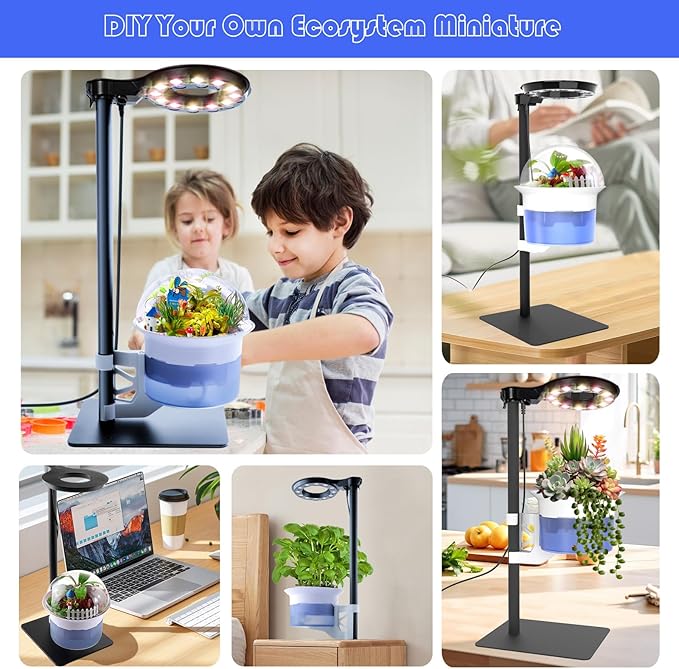 Smart Venus Fly Trap Terrarium Kit with Grow Light Timer & Metal Stand, African Violet Pots Self Watering Planter for Cactus,Herbs,Carnivorous Plants, Christmas Birthday Gifts for Women Garden Lover