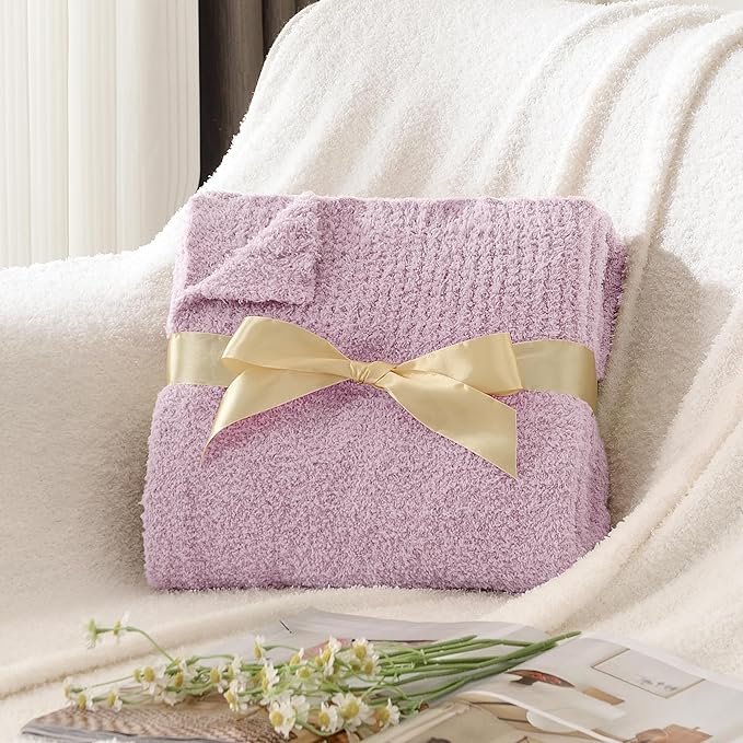 JOOJA Throw Blanket for Couch Super Soft Blankets for Bed Comfy Cozy Blanket Knit Fuzzy Plush Fleece Blanket Gift for Women Lightweight Blanket for Living Room Sofa 50 x 60 Inches Lilac