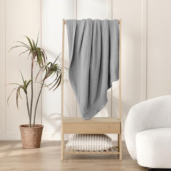 JOOJA Knit Throw Blanket Super Soft Warm Blanket for Couch Lightweight Fluffy Blanket for Bed Sofa 60x80 Inches Grey