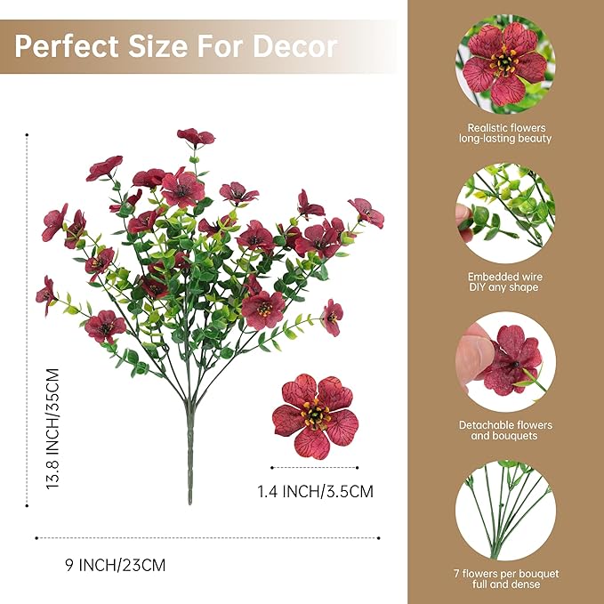 12 Bundles Artificial Flowers Plants for Outdoor Indoor Fall Home Decor, Faux Flower Daisy with Eucalyptus Leaves Plants, UV Resistant Artificial Fake Flowers for Garden Porch Patio Yard Balcony Decor