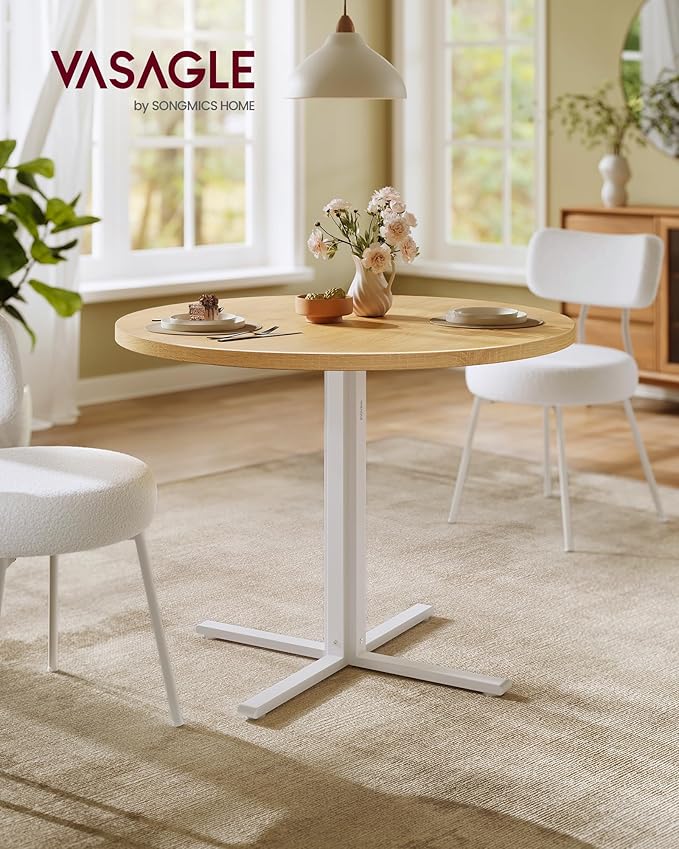 VASAGLE Dining Table, Small Round Kitchen Table for 4 People, 31.5 x 29.4 Inches, for Dining Room, Living Room, Farmhouse, Water-Resistant, Oka Beige UKDT082Y02