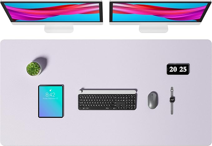 Aothia Faux Leather Desk Mat – Large Mouse Pad, Non-Slip PU Leather Blotter, Waterproof Writing Surface for Office and Home (Soft Lavender, 47.2" x 23.6")