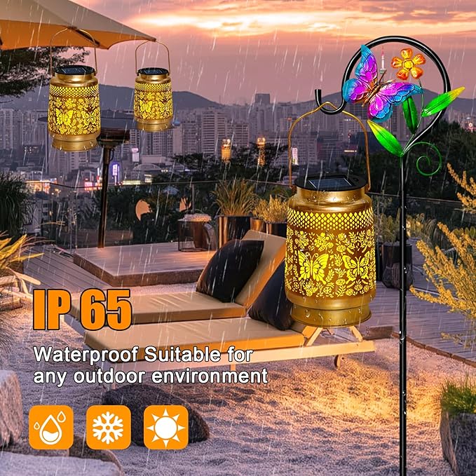 Butterfly Solar Lanterns Outdoor Waterproof with Shepherd Hook,Christmas Decorations Birthday for Mom Women Grandma,Garden Lights Butterfly Decor,Hanging Solar Lights Decorative for Yard,Patio,Porch