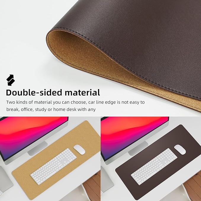 Leather Desk pad Protector, Large Desk mat with Natural Cork & PU Leather,Mouse pad,Non-Slip Office Desk Mat,Waterproof Desk Writing Pad for Office and Home (Coffee 31.5in*17in)