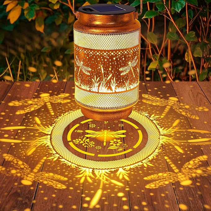Dragonfly Solar Lanterns Outdoor Waterproof with Shepherd Hook, Birthday Gifts for Christmas Women Mom Grandma, Metal Solar Hanging Lights Garden Decor for Outside Yard Patio Pathway Backyard Porch