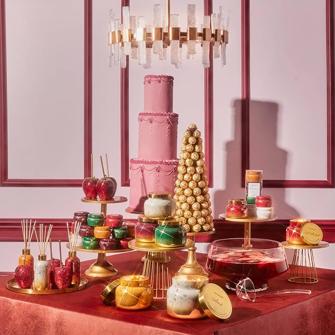 Capri Blue Scented Candles - Glimmer Collection - Ombre Glass Candle Holder - Luxury Apple Candles for Women & Men - Signature Jar in Cranberry Red and Gold (Apple Cider Social, 19 oz)