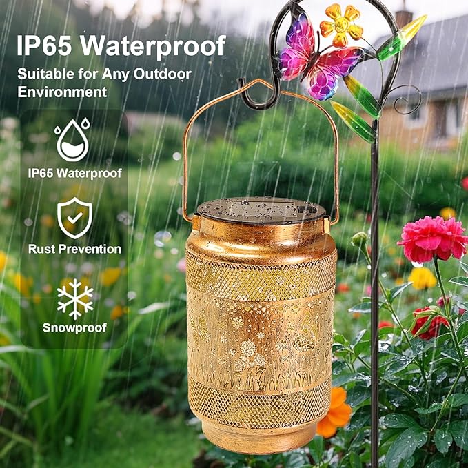Butterfly Solar Lanterns Outdoor Waterproof with Shepherd Hook, Birthday Gifts for Christmas Women Mom Grandma, Metal Solar Hanging Lights Garden Decor for Outside Yard Patio Pathway Backyard Porch