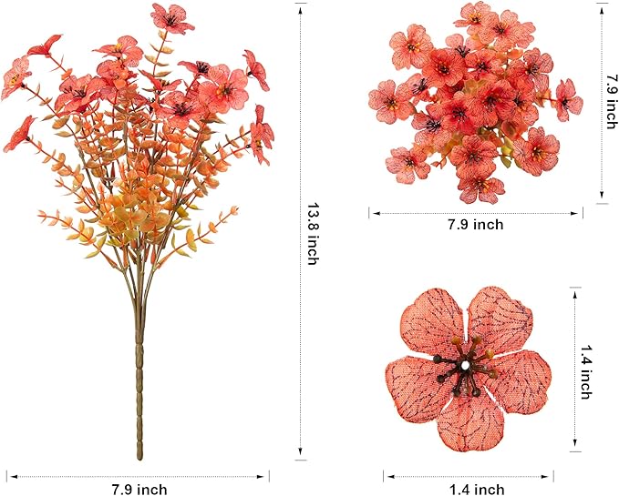 Artificial Fall Flowers Fake Mums for Outdoor Autumn Decoration, 12 Bundles Faux Silk Orange Yellow Mums Daisy Look Real UV Resistant for Outside Home Porch Patio Planter