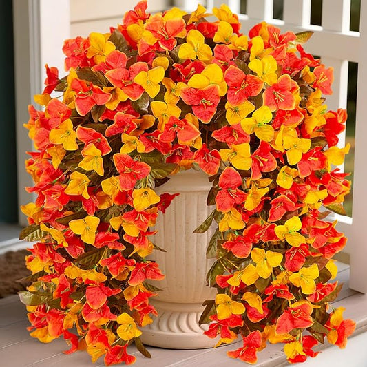 2 pcs Artificial Faux Bougainvillea Fall Flowers Plants for Outdoor Outside Decoration, Fake Silk UV Resistant Long Trailing Vines for Front Door Porch Planter Balcony Decor