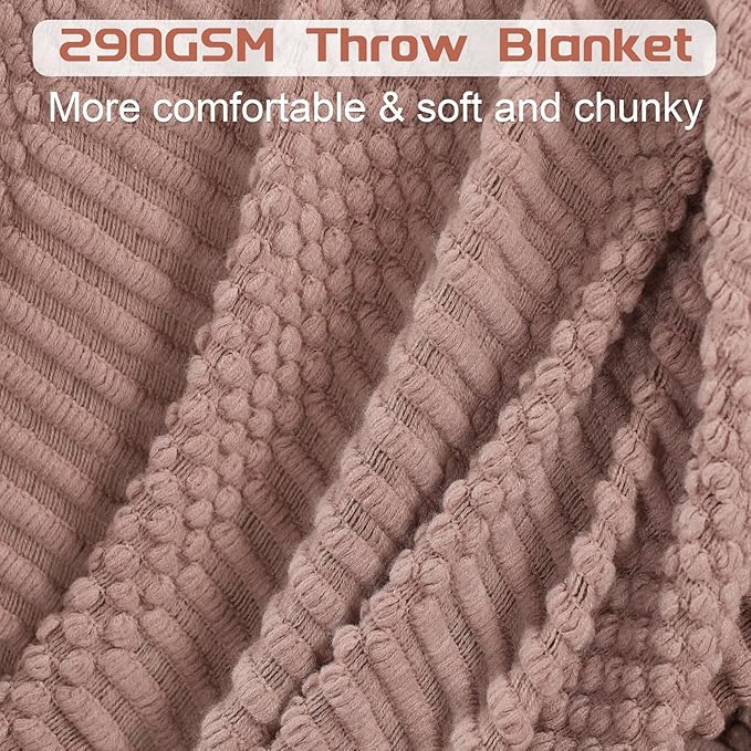 Blagic Knitted Throw Blanket for Couch, Bed and Sofa. Super Soft Blanket with Tassels, Light Pink Warm Throw Blanket, 50 x 60 Inches Lightweight & Cosy Home Decor