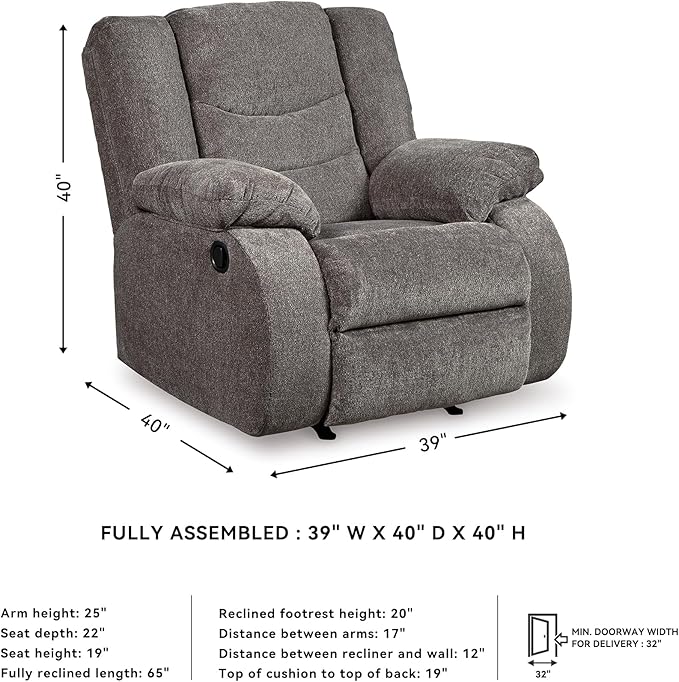 Signature Design by Ashley Tulen Modern Manual Pull Tab Rocker Recliner, Dark Gray