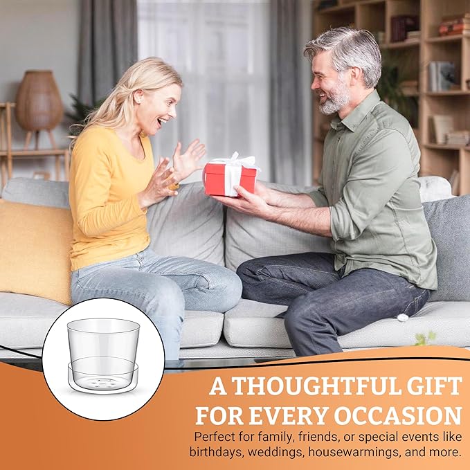 Sheer Glass Pot Planter with Drainage Holes & Tray - Decorative & Modern for All House Plants (4 Inches)